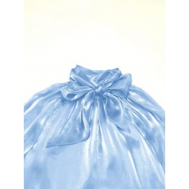 [Laceup Detailing Retro Fashion] Vintage Elegant Women's Blouse - Long Sleeve High Neck Shirt with Tie-Front Detail, All-Season Formal & Everyday Blouse for Office, Parties, Casual Outfits - Women's Clothing, Party Attire, Laceup Detailing, Office Attire, Retro Fashion