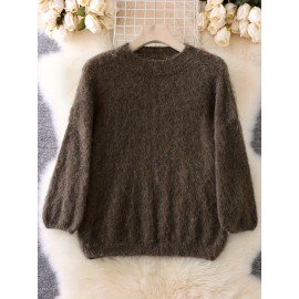 Women'S Soft Plush Sweater - Thick Winter Pullover Sweater, Cozy Sweater for Fall/Winter, Everyday & Formal Outfits - Women'S Sweater for Women - Elegant Sweater, Winter Sweater, Fall Fashion, Round Neckline, Stylish Knitwear, Fashion Lovers
