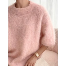Women'S Soft Plush Sweater - Thick Winter Pullover Sweater, Cozy Sweater for Fall/Winter, Everyday & Formal Outfits - Women'S Sweater for Women - Elegant Sweater, Winter Sweater, Fall Fashion, Round Neckline, Stylish Knitwear, Fashion Lovers