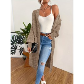 Fashionable Women's Fleece long coat, elegant Women's versatile cardigan, double pocket solid color long sleeved autumn and winter style