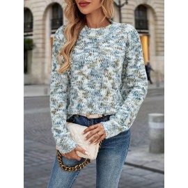 Women's Autumn Winter Sweater - Middle Eastern-Inspired Gradient Color Block Design, Soft Round Neck Long Sleeve Pullover, Elegant Casual Chic Top for Versatile Outfits, Sweater