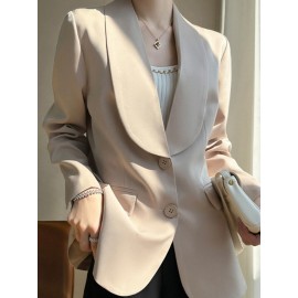 Plus Size - Women'S Luxury -Like Satin Loose-Fitting Suit Jacket - Thin Design Professional High-End Tailored Blazer, Solid Color Elegant Office & Formal Wear, Spring/Autumn Versatile Outerwear for Business, Weddings, Semi-Formal Events - Women'S Fa