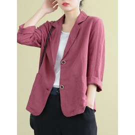 Plus Size, Women's Plus Size Burgundy (or solid colors) Jacket - Elegant Collar Blazer-like Coat with Single-Button Closure, Lightweight Structured Blouse Jacket for Spring/Summer, Casual & Formal Events - Machine Washable - Solid Burgundy & Neutral Tones Available - Solid Color with Collar & Single-Button Front Closure - Suitable for Warm Weather - Chic & Sophisticated Blazer Jacket, Blazers For Women Plus Size, Plus Size Womens Blazer, Black Blazer For Women Plus Size,